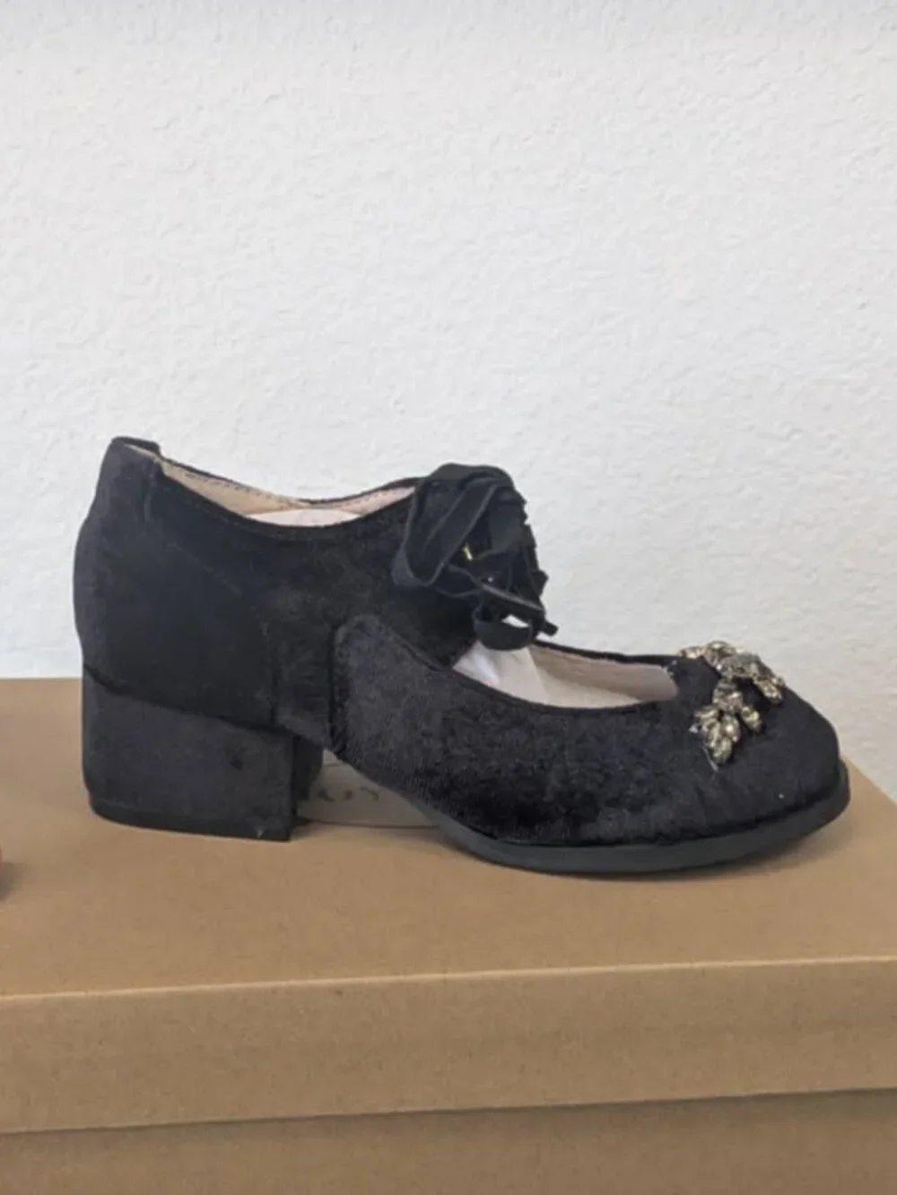 Joyfolie's Tribeca Black Velvet Block Heels, Size T11 - O